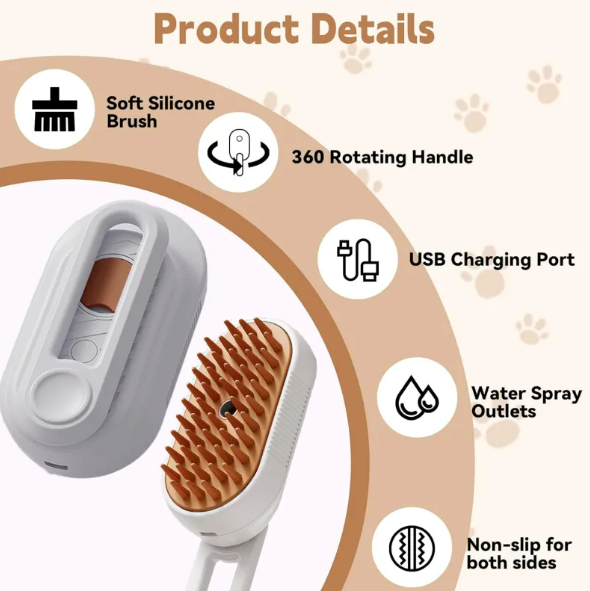 Cepillo de vapor 3 en 1 para gatos con mango plegable