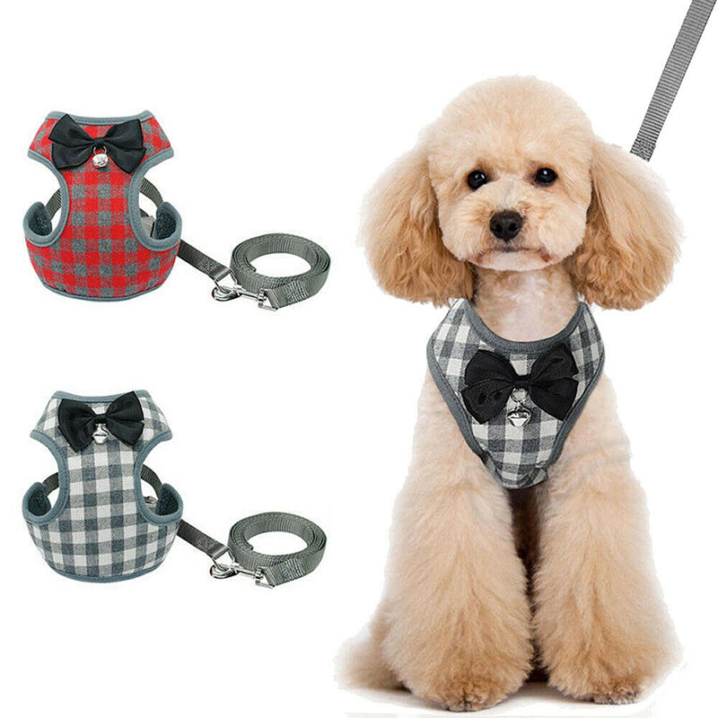 Checkered Bowtie Pet Harness Set