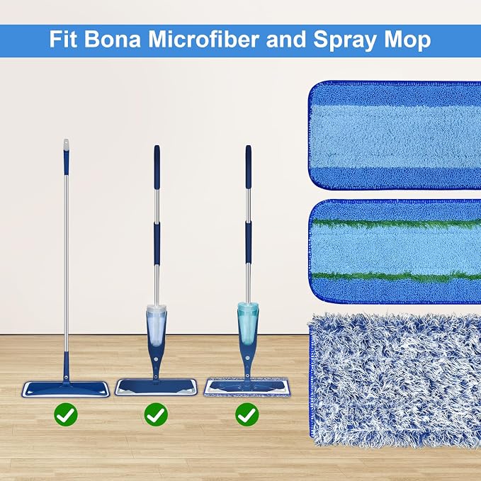 FURCIELOS Paquete de 8 almohadillas de microfibra universales para mopa Bona