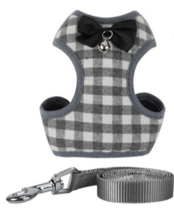 Checkered Bowtie Pet Harness Set