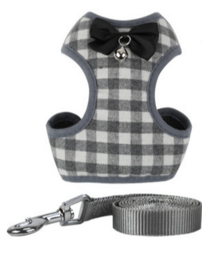 Checkered Bowtie Pet Harness Set