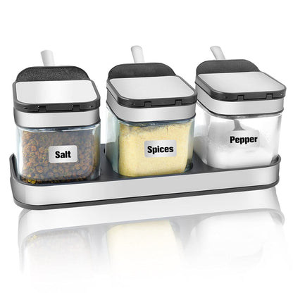 Glass Seasoning Pots with Spoons and Lids