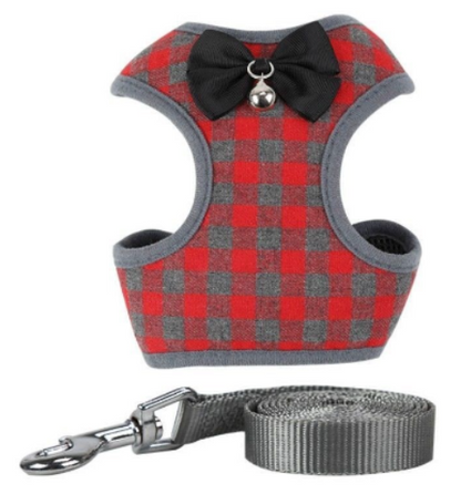 Checkered Bowtie Pet Harness Set